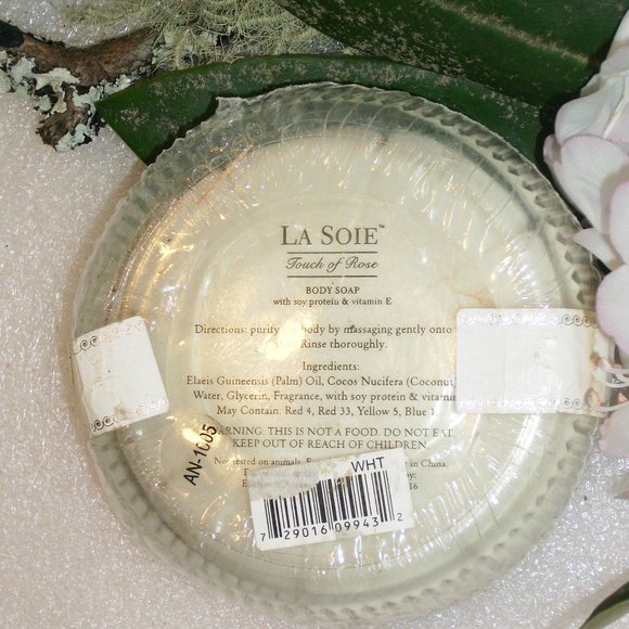 NEW LA SOIE Touch of Rose Body Soap in Custom Glass Dish Soy & Vitamin E Sealed - Picture 6 of 12
